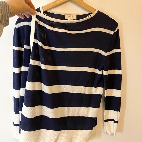LOFT navy and white lightweight open cardigan size small.  100% cotton - Picture 4 of 7